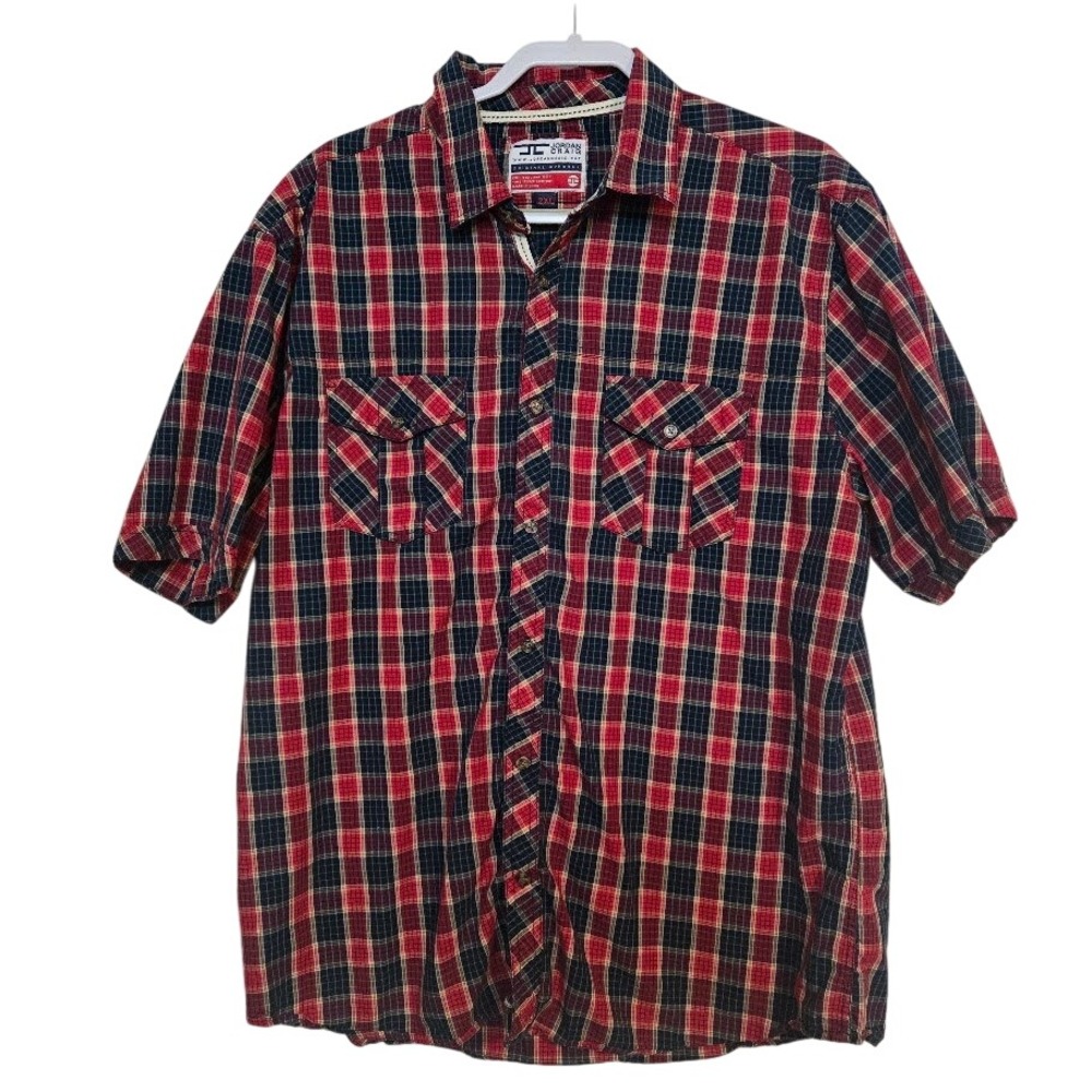 Jordan Craig Western Red Plaid Cowboy Short‎ Sleeve Mens Shirt Sz 2XL